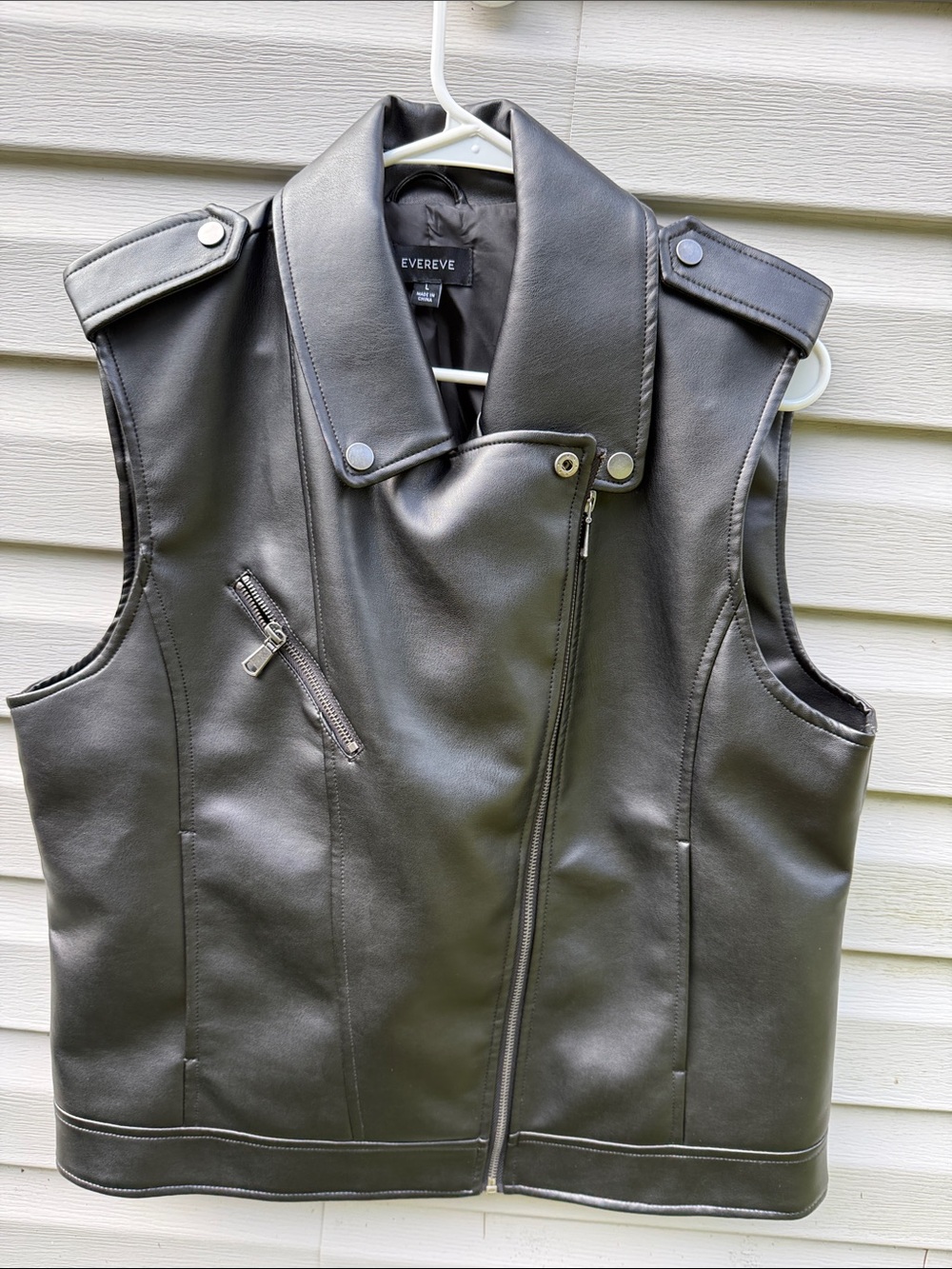 Evereve Faux Leather Biker Moto Vest Womens Large Black Asymmetric Zip Moto